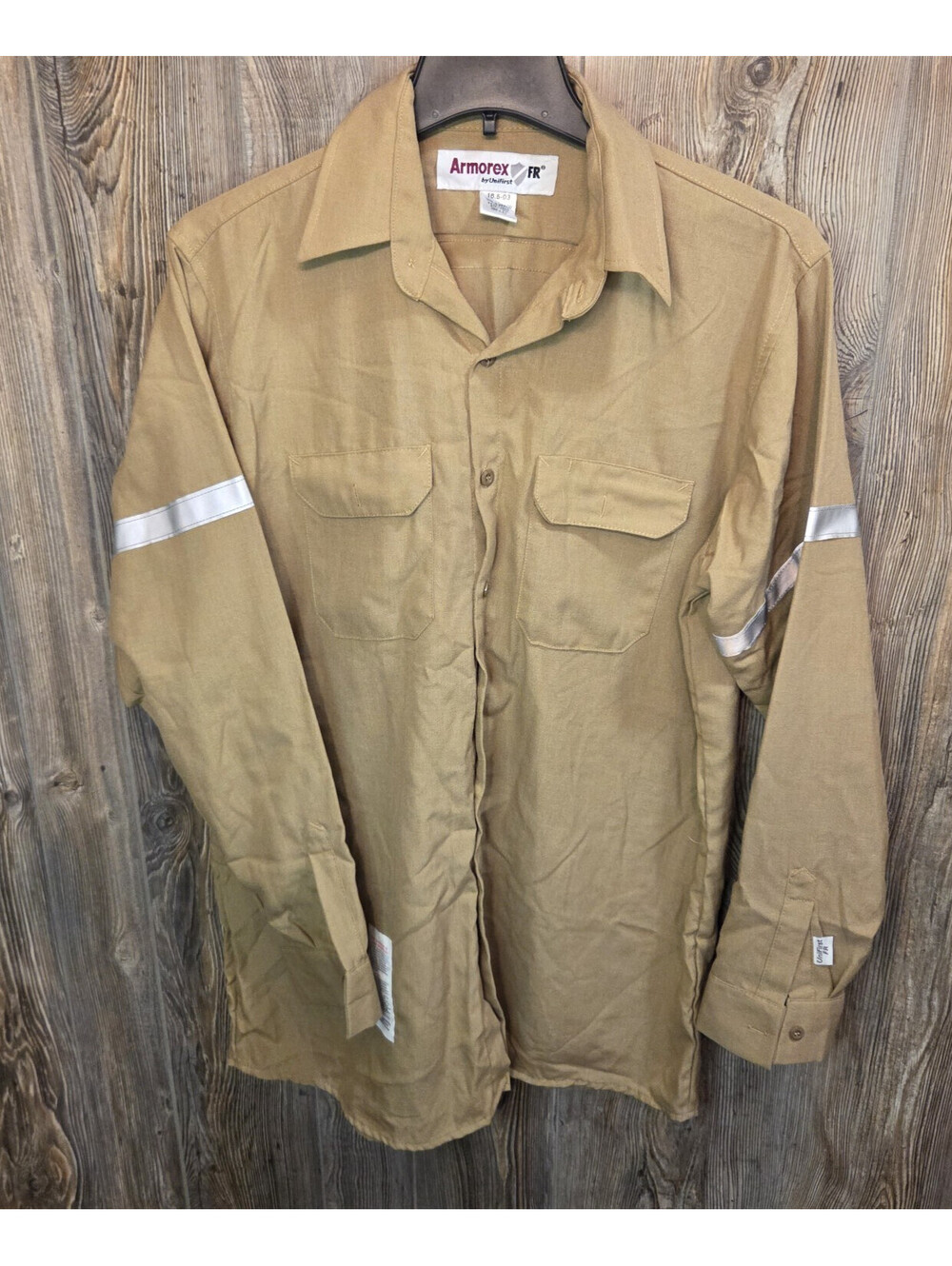 Armorex FR Flame Resistant L/S Shirt Tan w/ Hi-Vis Stripe Men Size 16.5-03 - Lrg